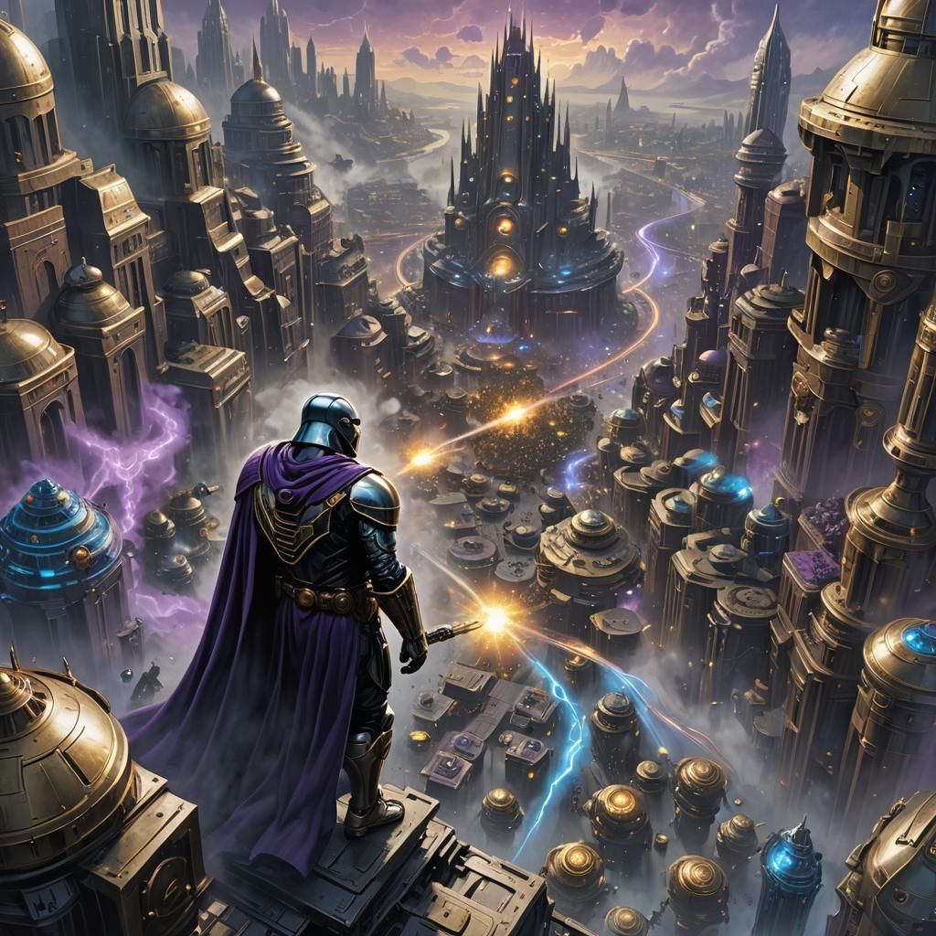 Doctor Doom Commands Robot Army in Steampunk Metropolis