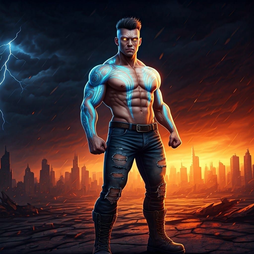 Battle-Hardened Warrior in Apocalyptic Cityscape