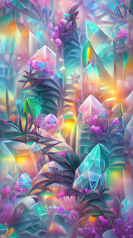 Glowing Pastel Watercolor Crystal Jungle in 3D