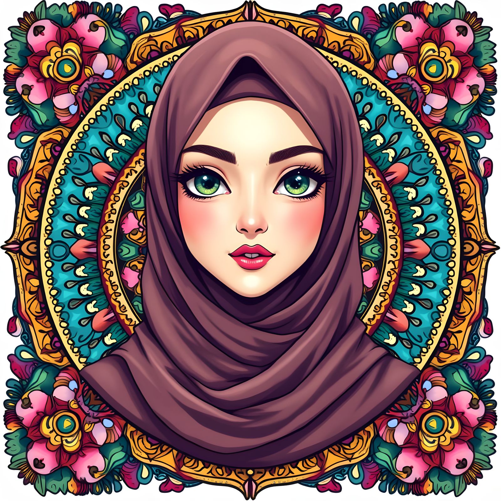 Stunning Hijabi Woman in Vibrant Mandala Garden