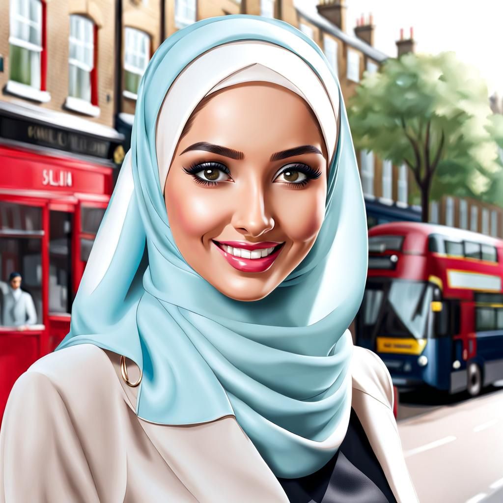 Elegant Hijabi Woman Smiling in London Portrait