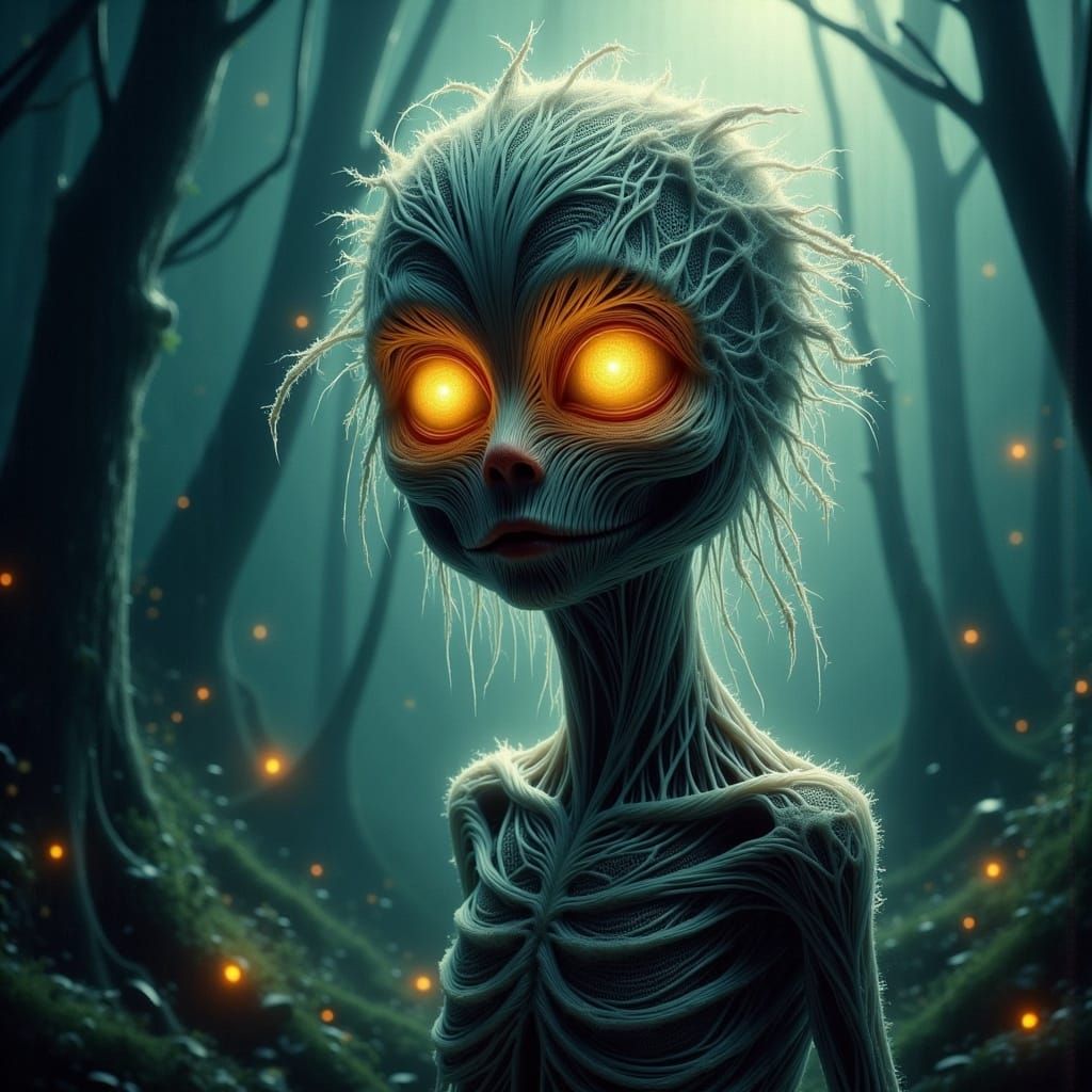 Enchanted Forest Scarecrow with Glowing Eyes