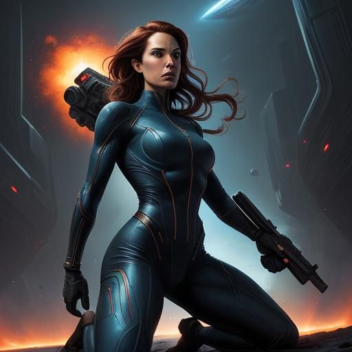 Dynamic Comic Book Art: Space Woman Defends Ship