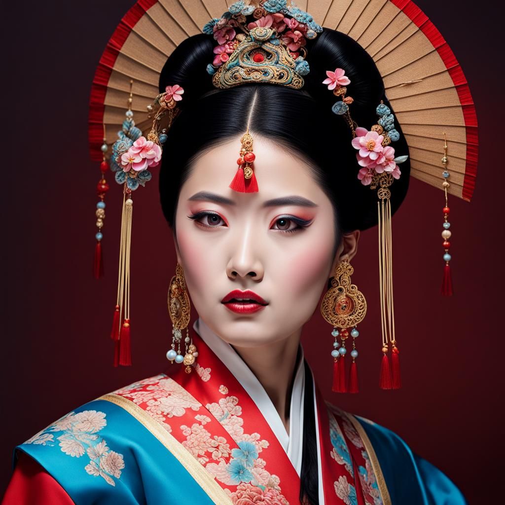 Hyperrealistic Portrait of Woman in Opera Makeup