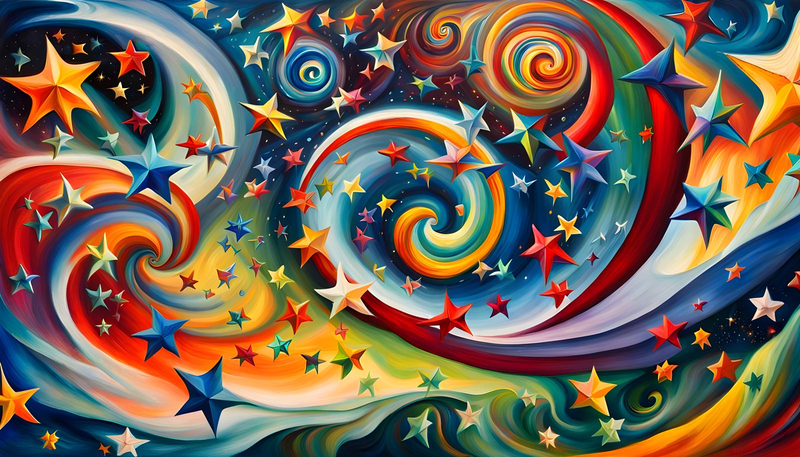 Vibrant Cosmic Dance in Iridescent Oil Paint Style