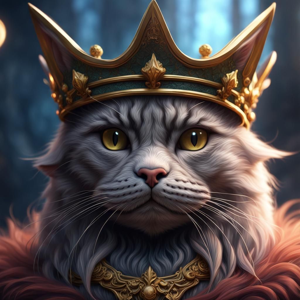 Crowned Hairy Cat: Detailed Fantasy Art