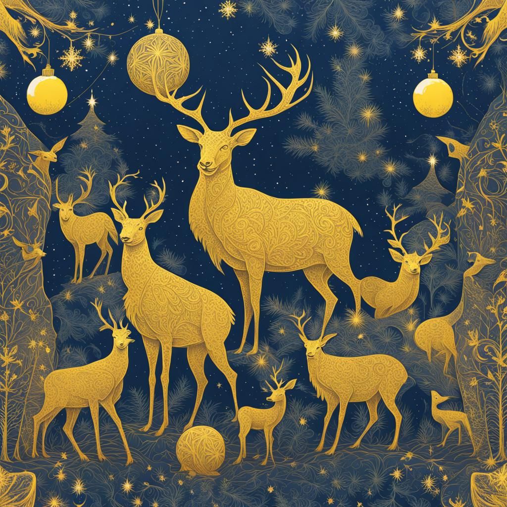 Animals Celebrate Christmas in Art Nouveau Style