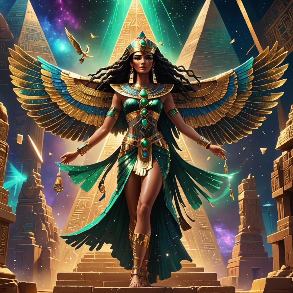 Isis Dancing with Emerald Pyramid in Fantasy Art