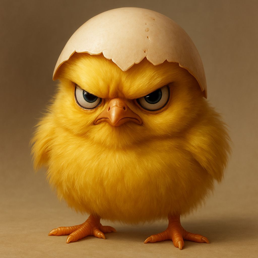 Grumpy Chick Hatches: Ultrarealistic Detailed Matte Painting