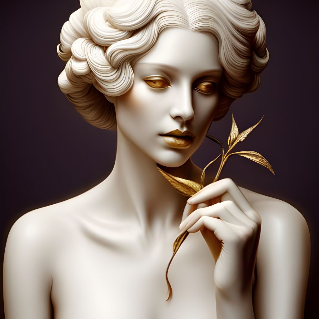 Eyeless White Goddess with Golden Branch: Hyperrealistic