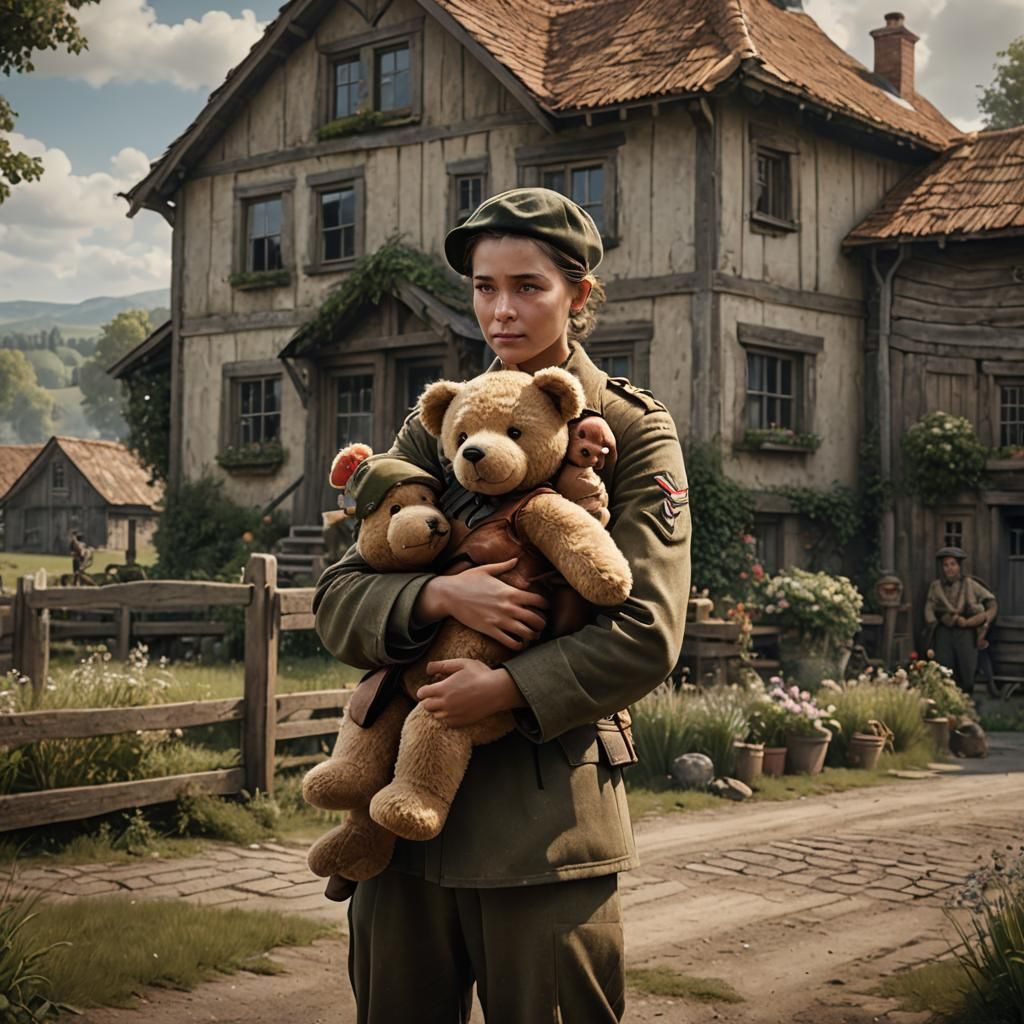 Touching Portrait of Soldier and Child, Matte Painting