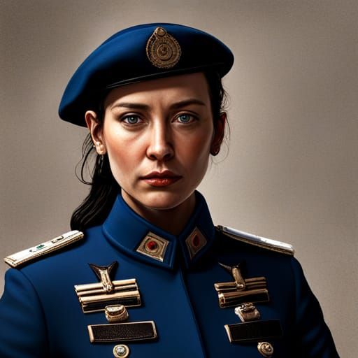 Italian Military Woman in Blue: Hyperrealistic Portrait