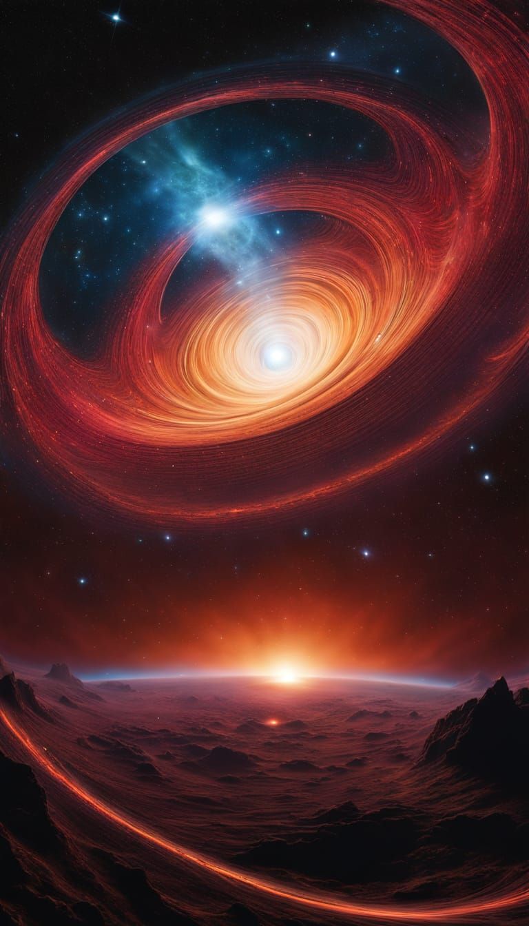 Nebula Starship Near Black Hole in Aerograph Style