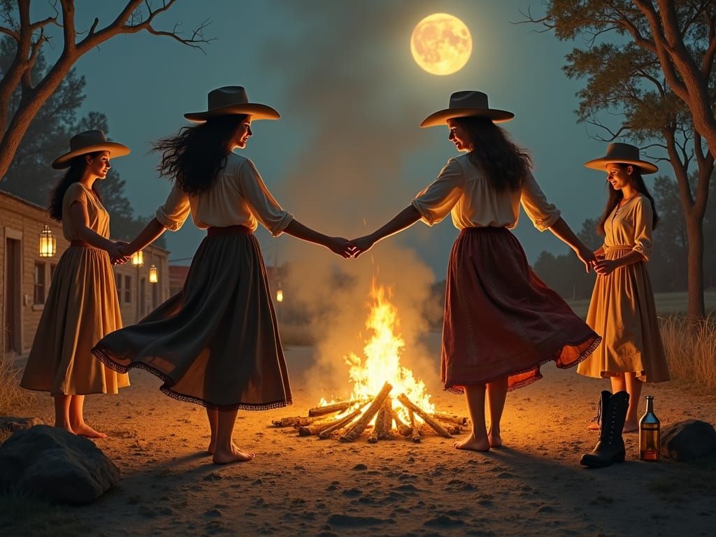 Moonlit Campfire Dance in the Wild West