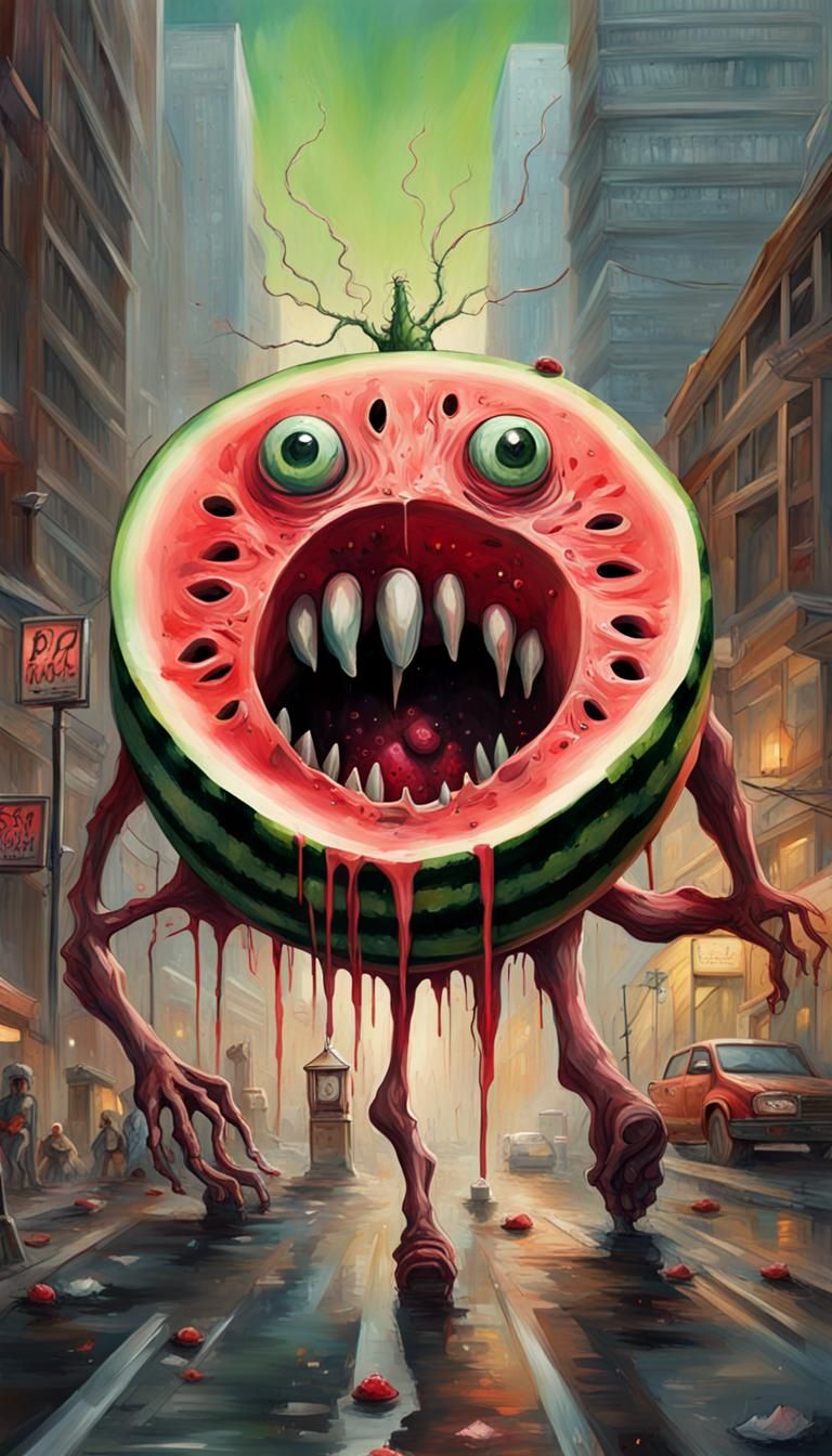 Giant Watermelon Zombie Takes Over City in Graffiti Art