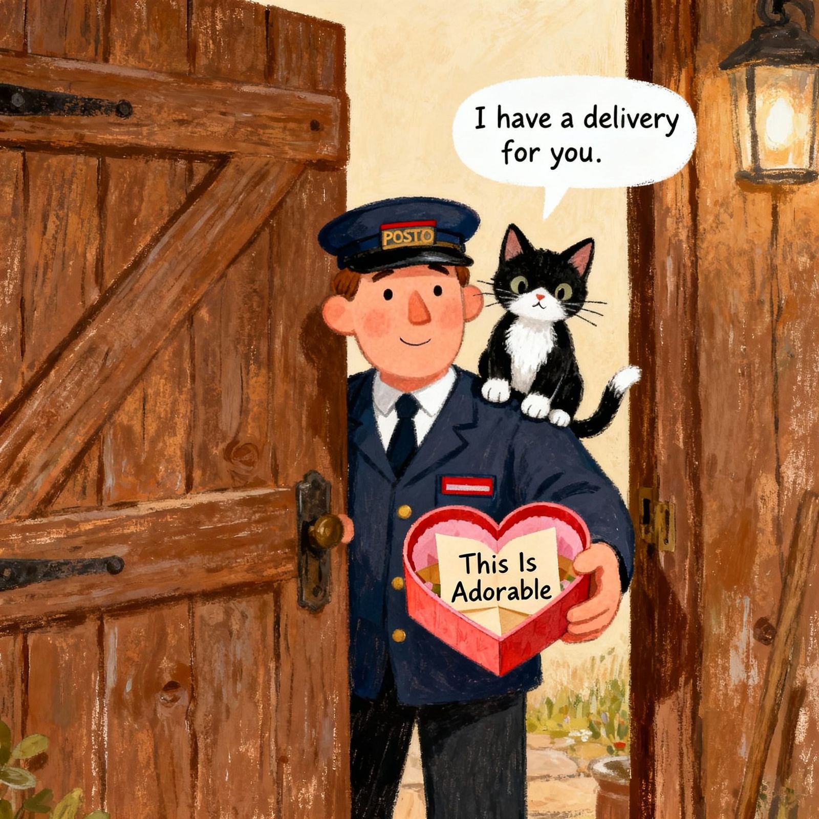 Cute Postman Pat With Cat And Love Heart Box