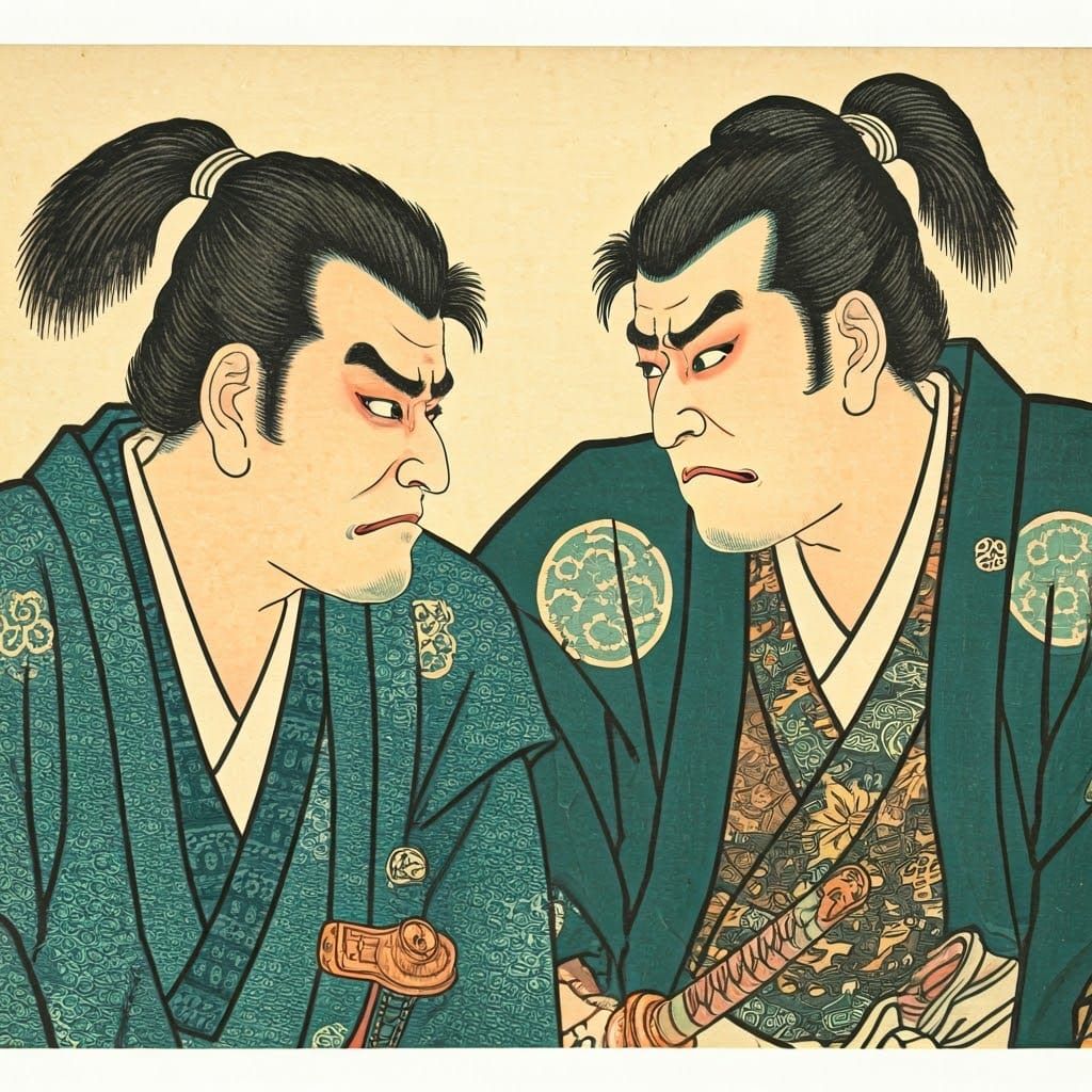Samurai Argument in Ukiyo-e Style