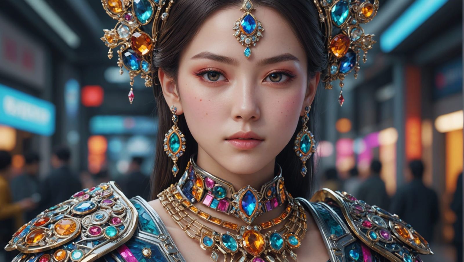 Beautiful woman with futuristic jewelry