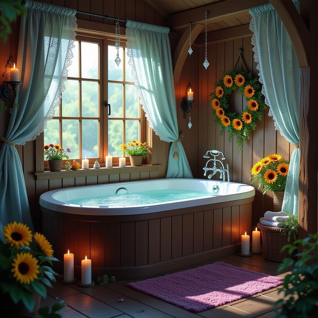 Enchanting Woodland Bathroom with Floral Cottagecore Design