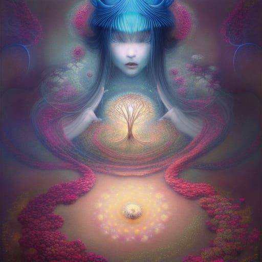 Maximalist Room with Birds and Flowers in Anime Style