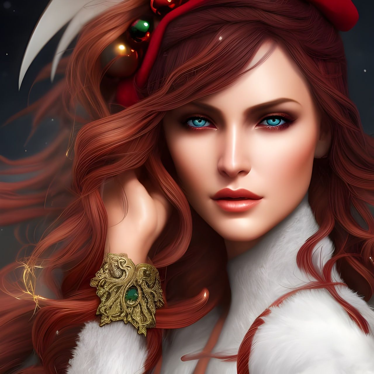 Christmas Witch Portrait in Digital Painting Style