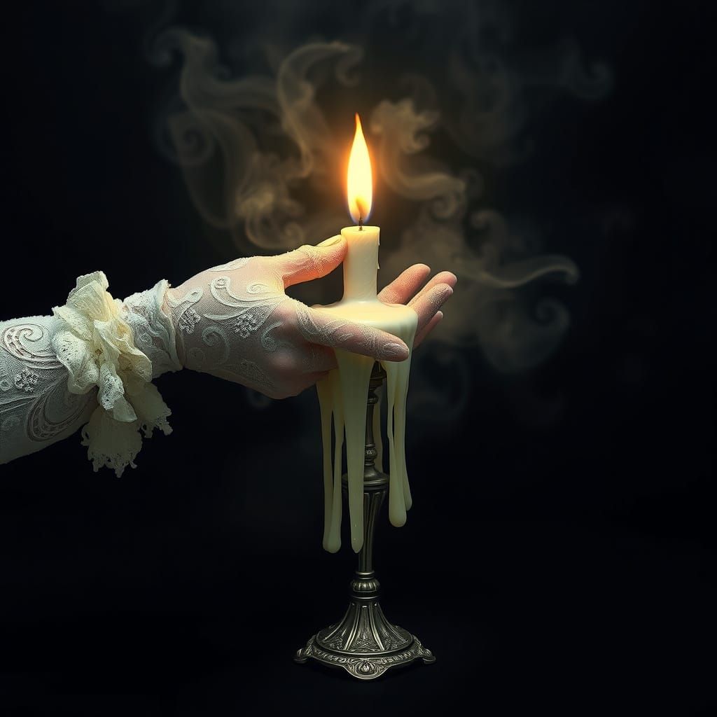 Gentle Hand Covers Fading Candle in Ethereal, Aetherpunk Sce...