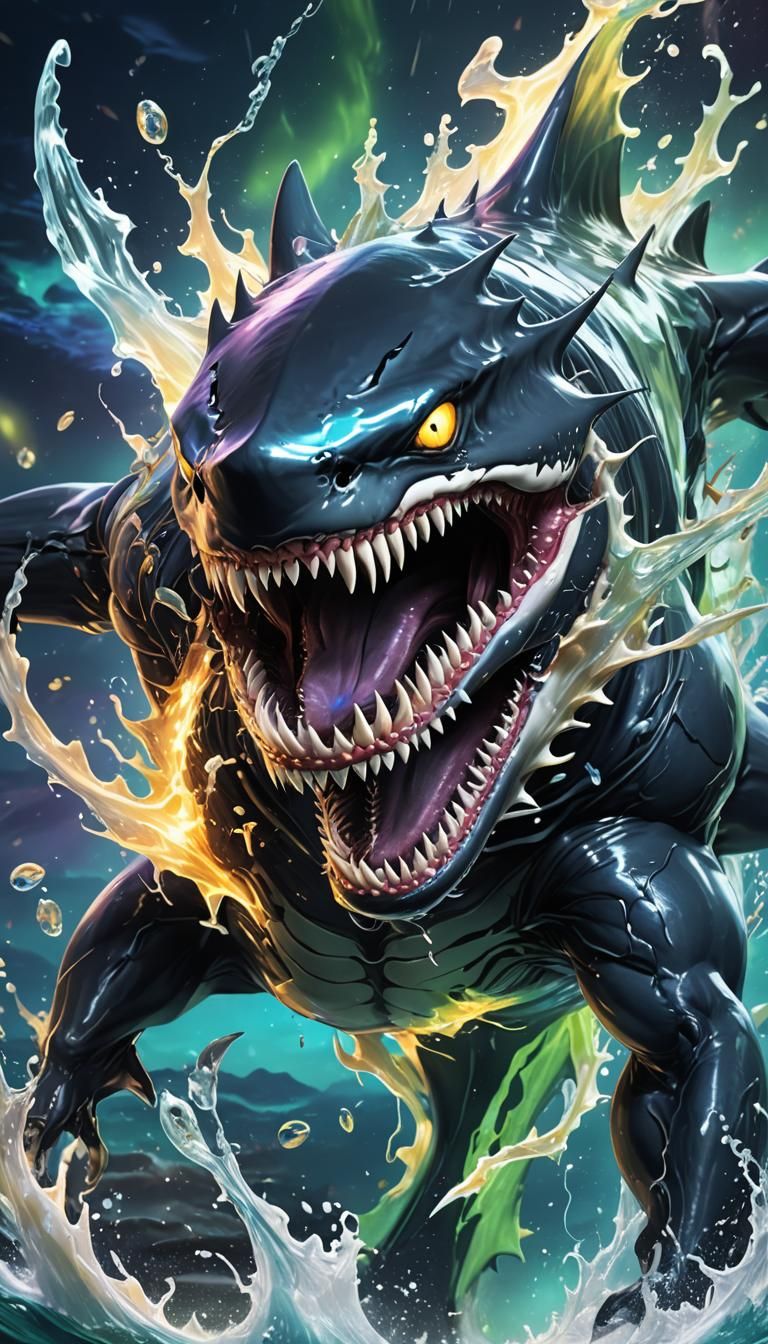 Bioluminescent Venom Shark Emerges in 3D Anime Art
