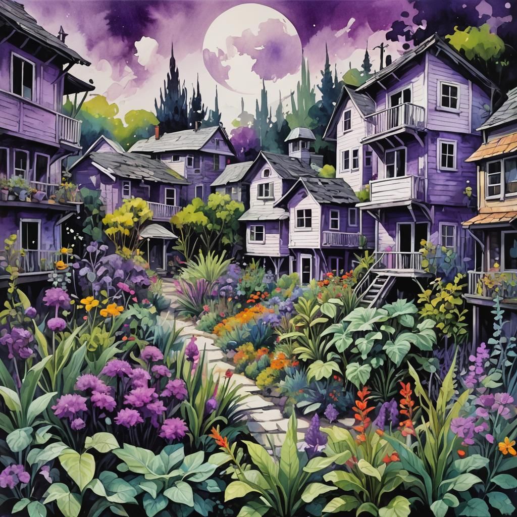 Gouache Painting of Alien World With Strange Life