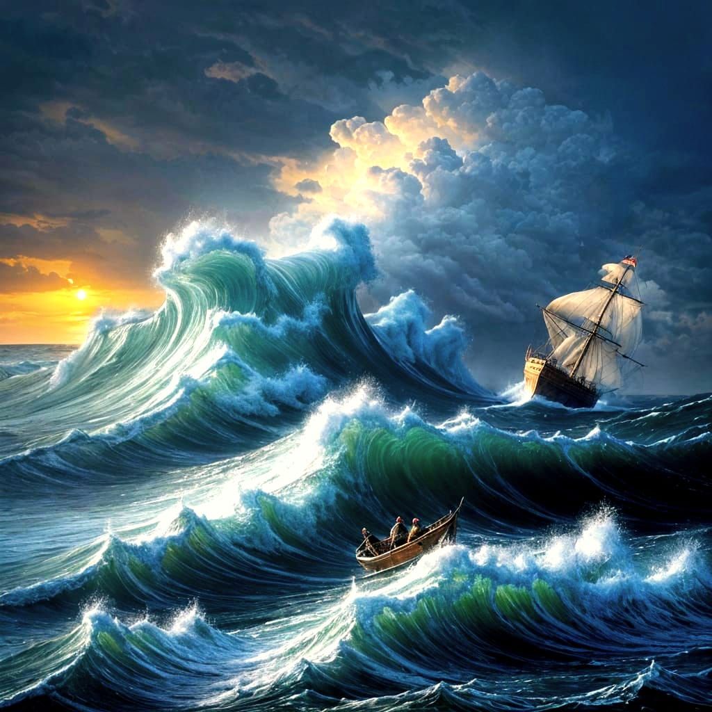 Dramatic Seascape Painting of Stormy Seas