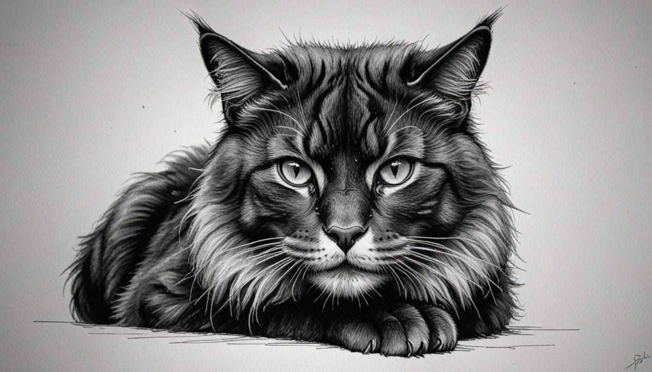 Ethereal Charcoal Portrait of a Majestic Black Cat