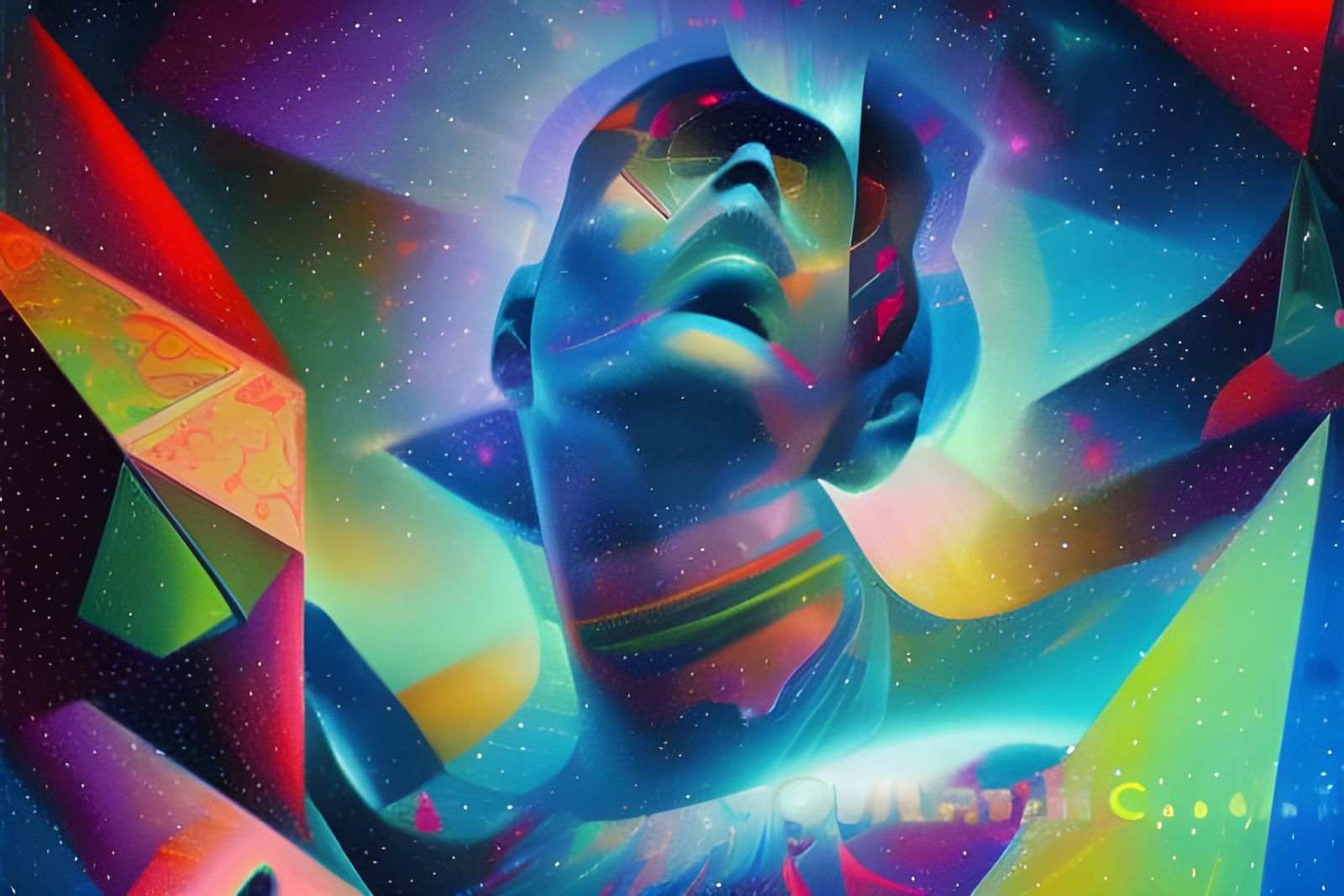 Cosmic Rainbow Machine: Abstract Surrealist Oil Painting