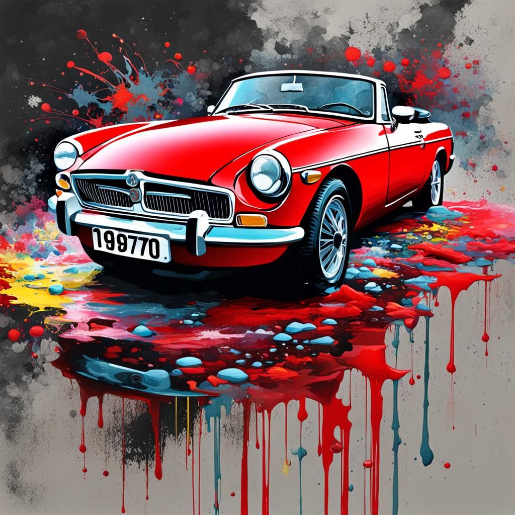 Red 1970 MGB Roadster in Graffiti Art Style