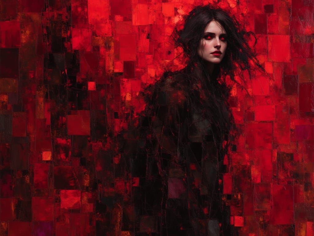 Expressionist Artwork of Intense Raw Emotion in Red