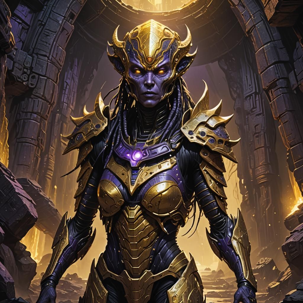 Alien Matriarch Guards Gold Mine: Dark Fantasy Art