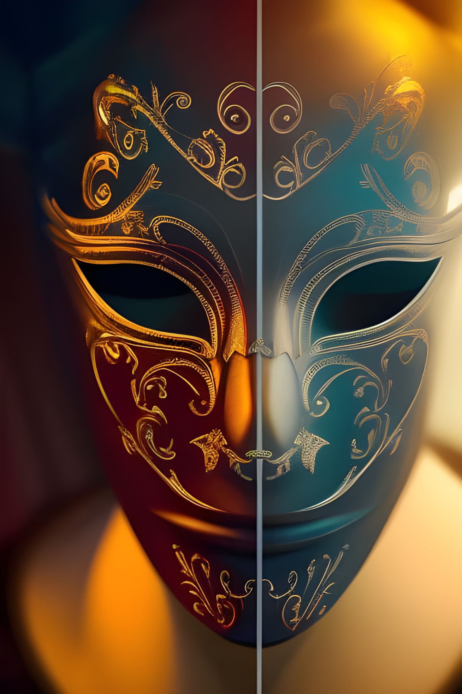 Abstract Masquerade Mask on Shadowy Figure