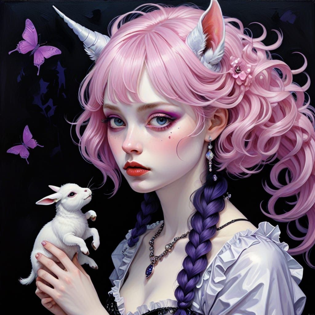Eerie Unicorn in Naive Macabre Fairytale Style