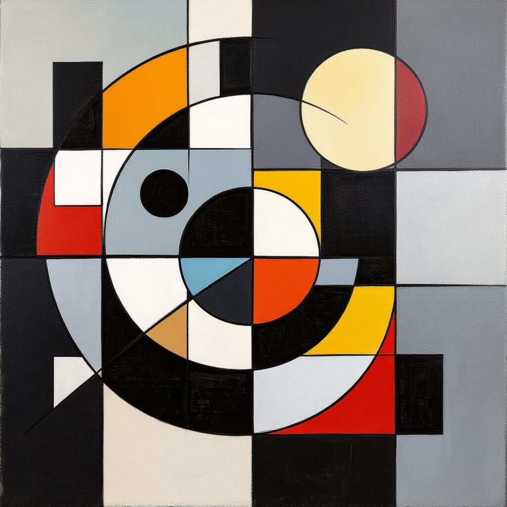 Black and White Bauhaus Abstract Acrylic Painting