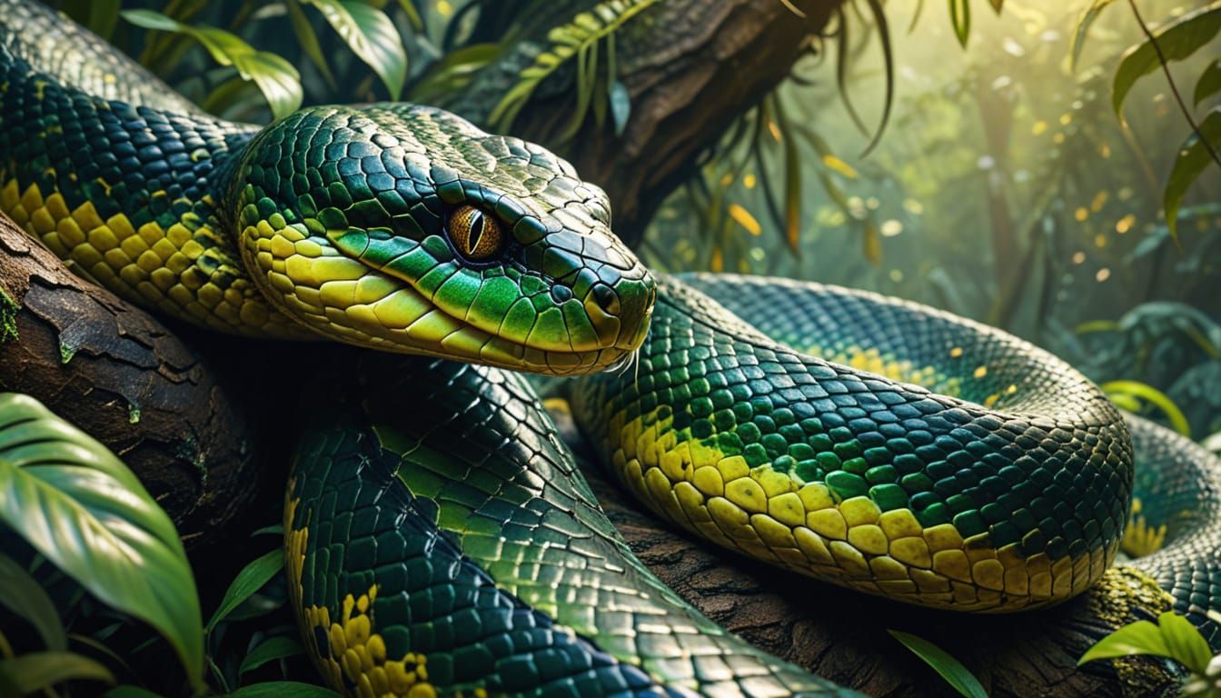 Majestic Anaconda in Jungle, Digital Wildlife Art