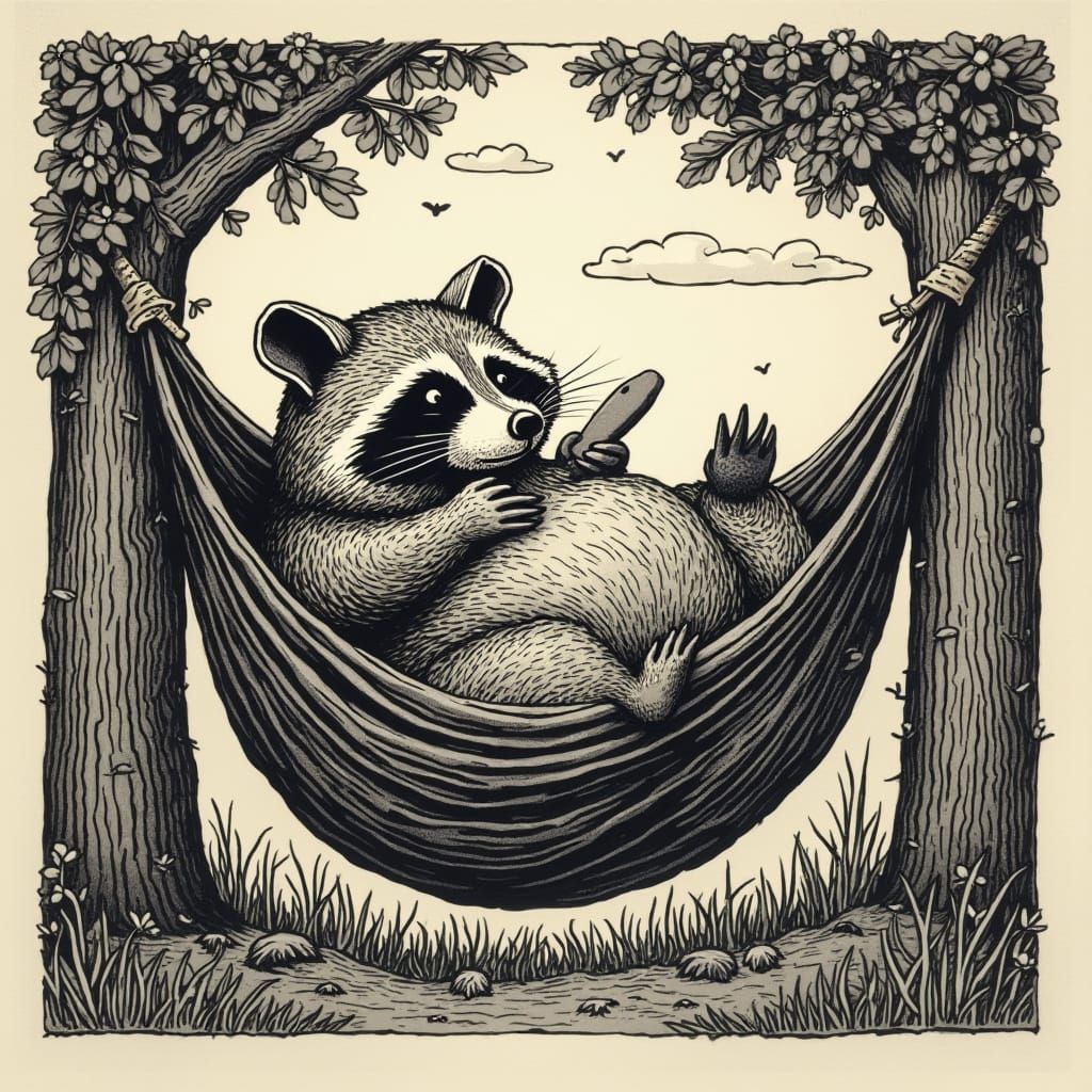 Fat Raccoon in Rustic Hammock