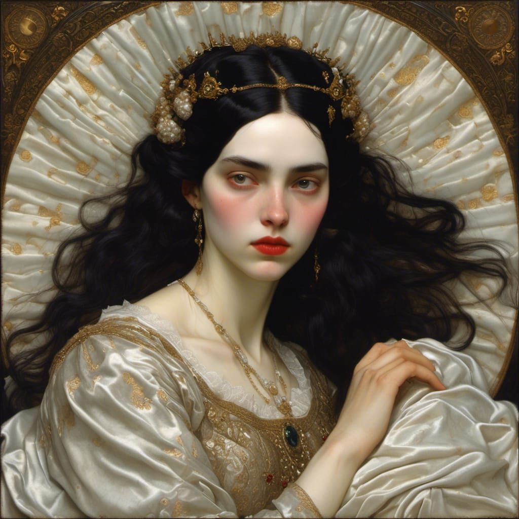 Reclining Woman Portrait in Pre-Raphaelite Style