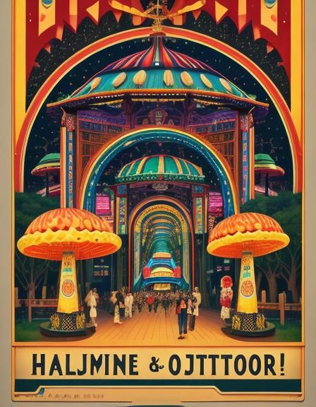 Luminous Flat Design Amusement Park Illustration