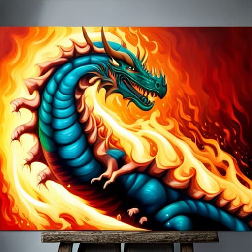 Hyperrealistic Dragon Flames in Graffiti Street Art