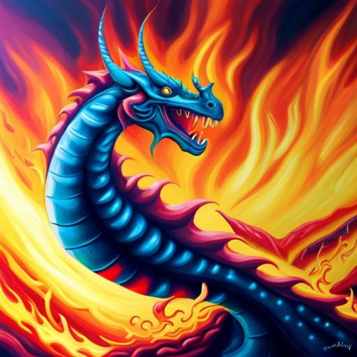 Hyperrealistic Dragon Spewing Flames in Graffiti Art