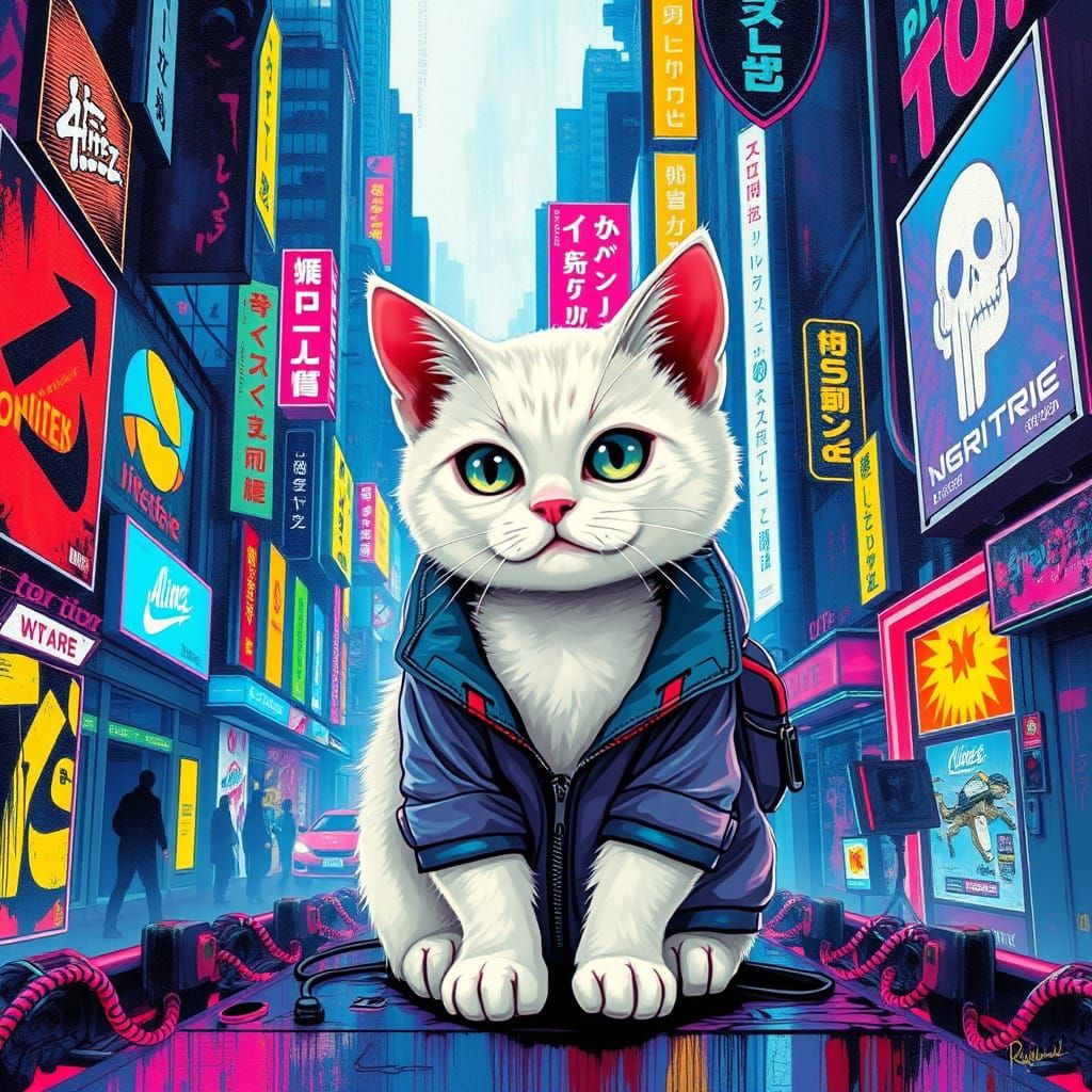 Cyberpunk Feline in a Neon Metropolis