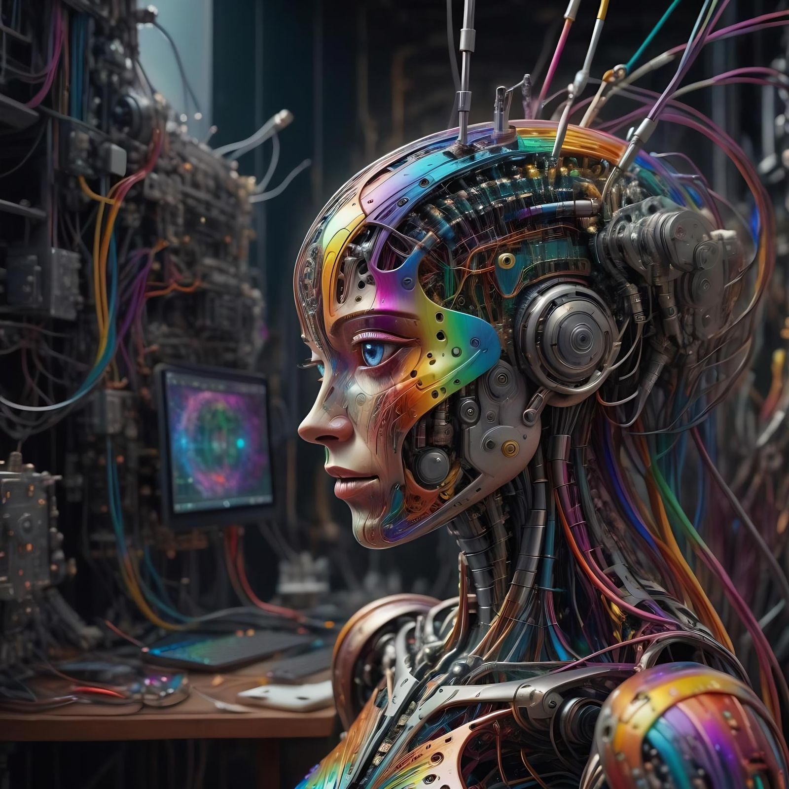 Hyperdetailed Robot Cyborg with Neural Network