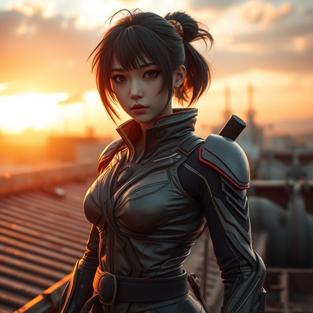 Japanese Superheroine Ninja at Sunset