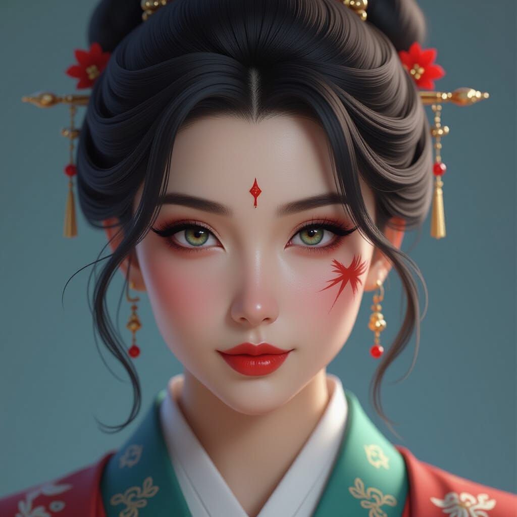 Detailed Portrait of Chinese Woman with Scar