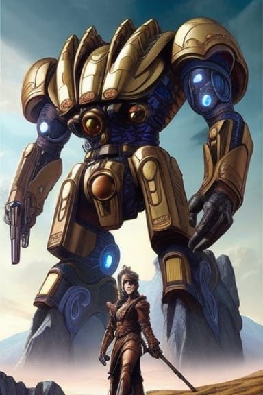 Futuristic Steampunk Battle Mech Matte Painting