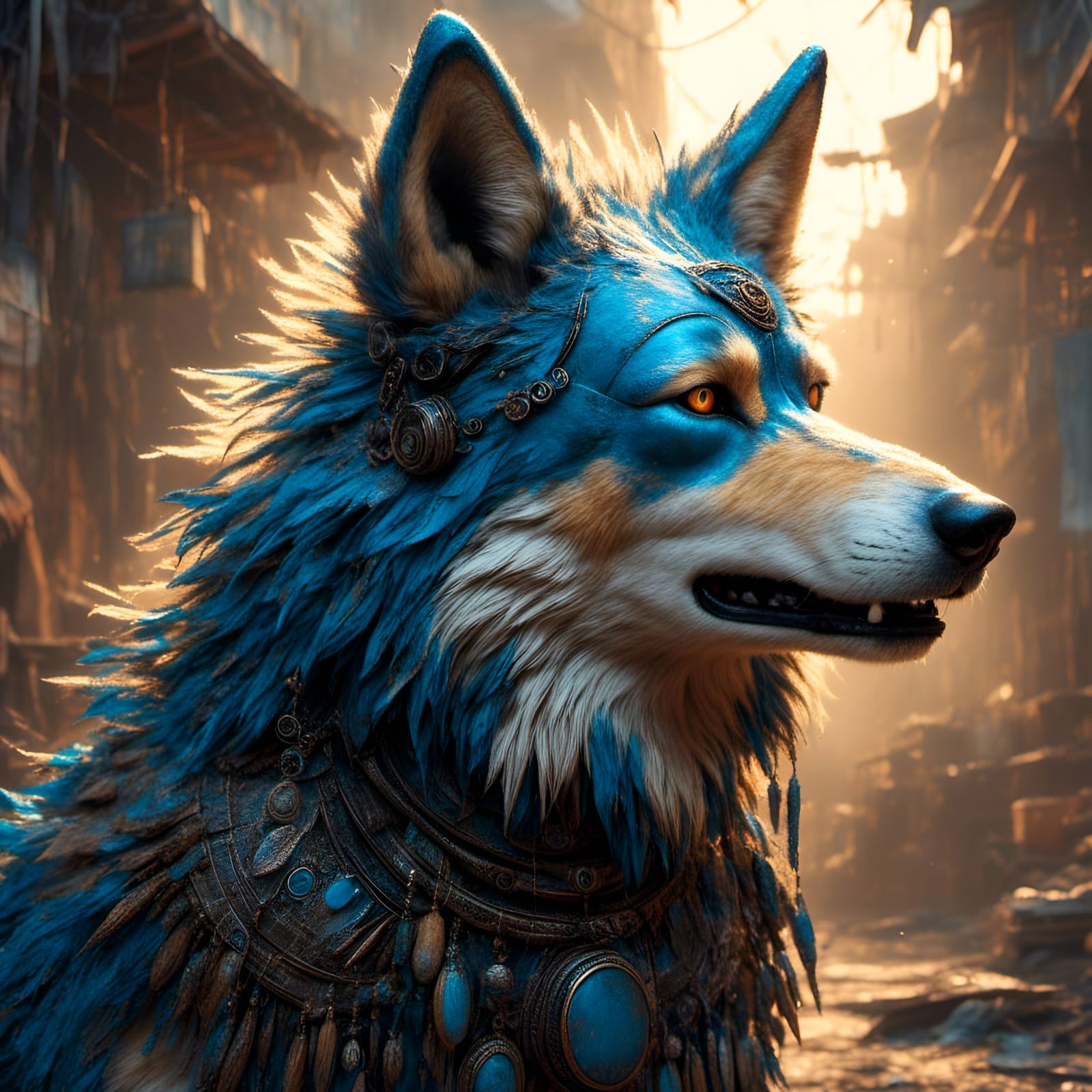Bohemian Direwolf Spirit in Blues and Beiges