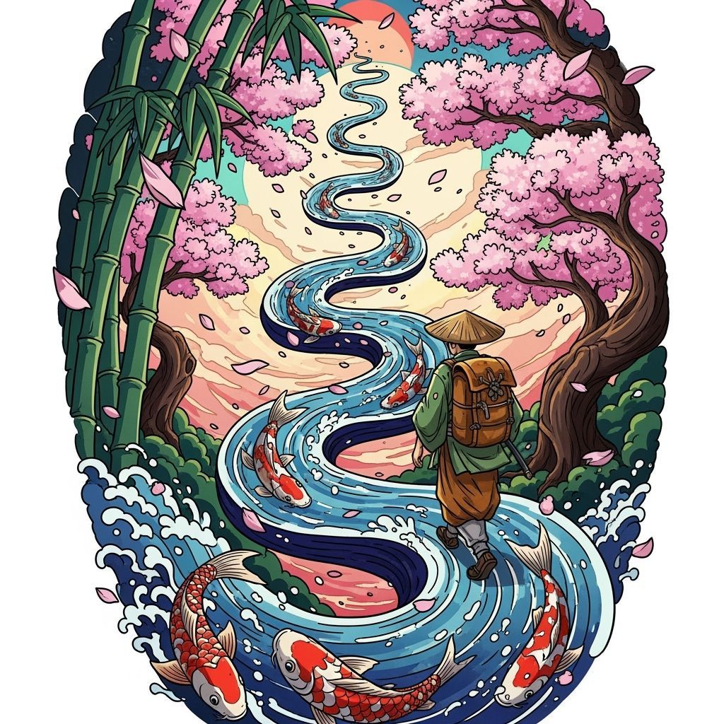 Neo-Japanese Tattoo Design of Traveler by Twisted River